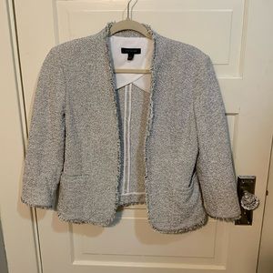 Ann Taylor Fringe Tweed Raw Hem Cropped Jacket Blazer Sz 8